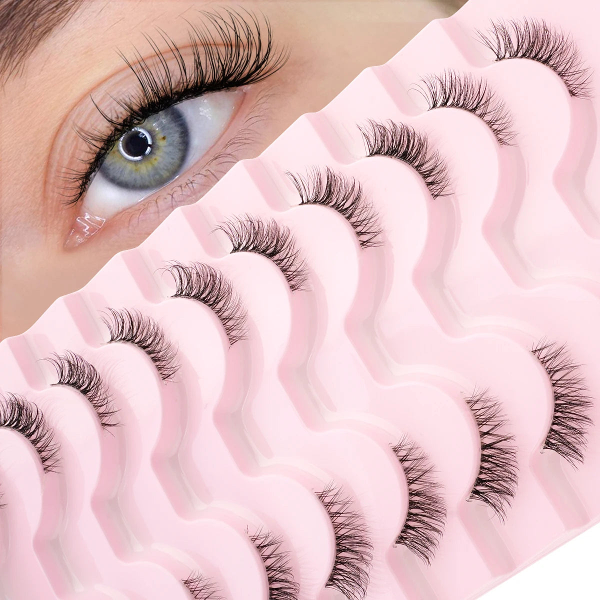 YSDO 3/7/10 Pair Half Eye Lashes Soft Natural Fake Lashes Look Short Wispy Clear Band Fox Eye Lash Faux 3d Mink Eyelashes Makeup
