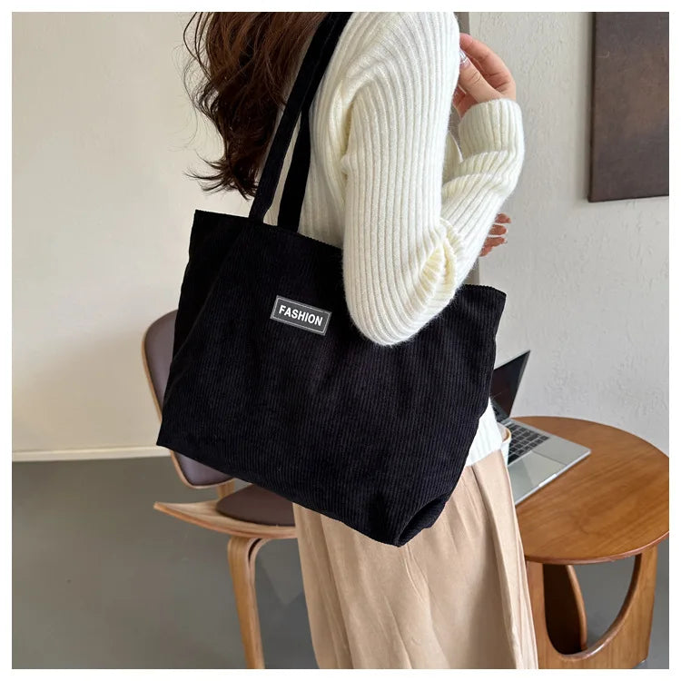 Ladies' handbag, corduroy ladies' shoulder bag, daily commuting tote bag, shoulder bag with small bag