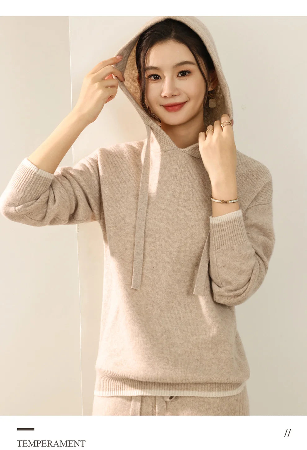 Autumn And Winter New 100 Pure Wool Suit Women Hooded Sweater Wide-Leg Pants Casual Knitting Two-Piece Suit
