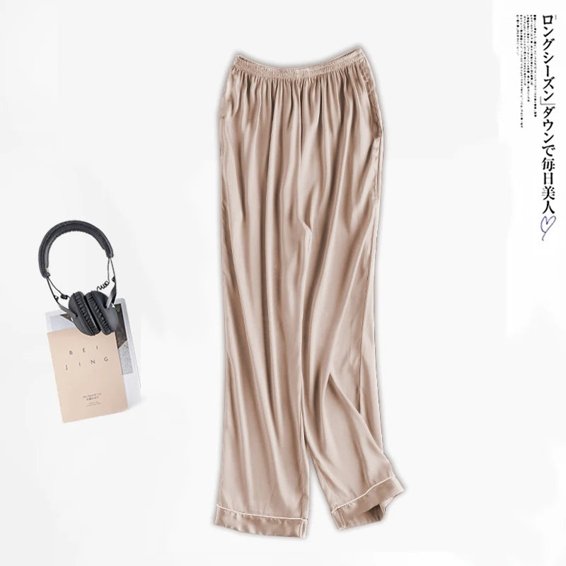 Ice Silk Sleep Pants Long Loose Fit Home Clothes for Men And Women plus Size Simulated Silk Single Piece Couple Home Pants
