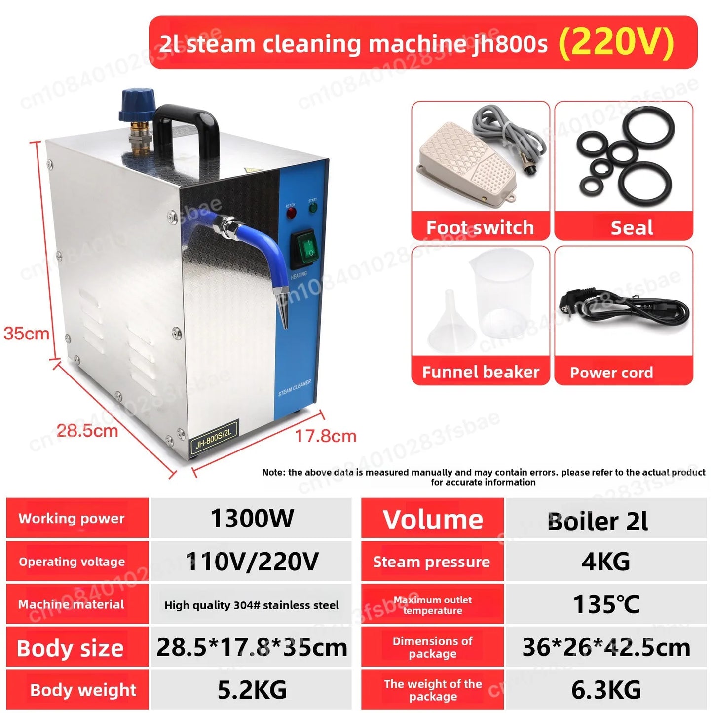 2L Direct Spray Steam Washer 1300W Multifunctional Steam Cleaning Machine for Jewelry Air Conditioner