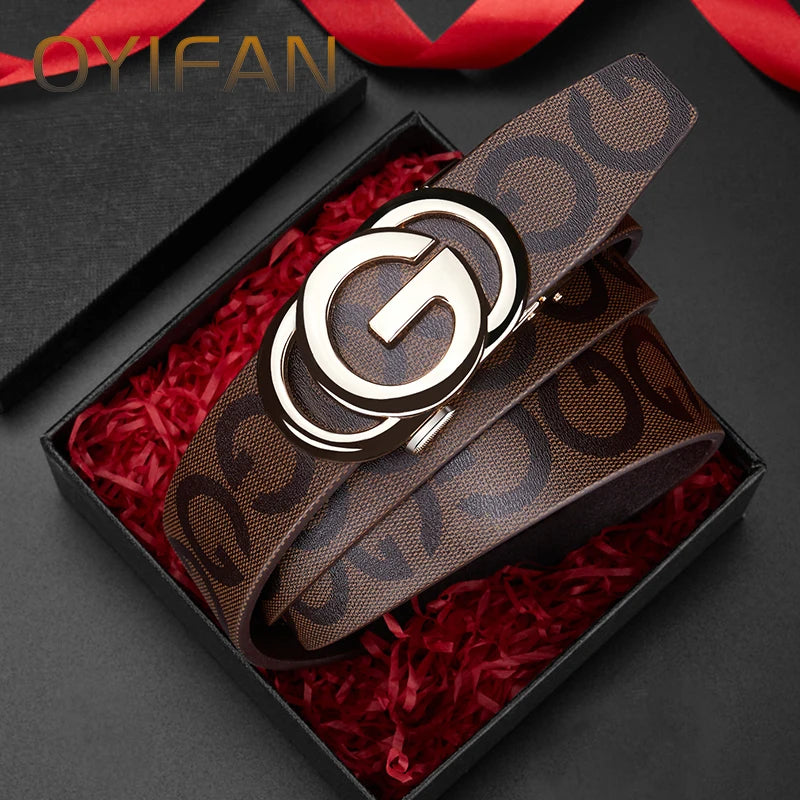 Men's genuine leather belt, ratchet belt, fashionable designer belt, men's popular style, high-quality genuine cowhide, durable