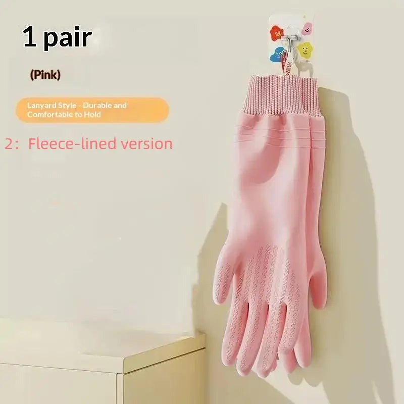 ♥Reusable Cleaning Gloves with Anti-Slip Palm Particles - Long-Sleeve Rubber Gloves for Kitchen, Dishwashing & Household Chores