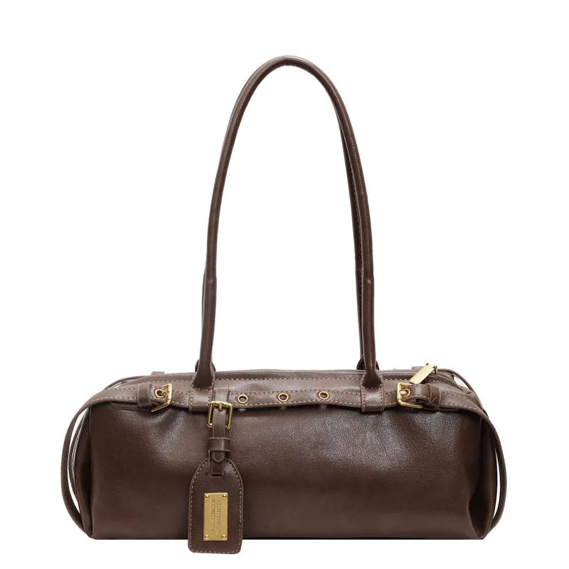 Ladies Vintage Bag Fashion Retro Large Capacity Tote Bag Motorcycle Bag Pu Shoulder Bag Handbag Brown