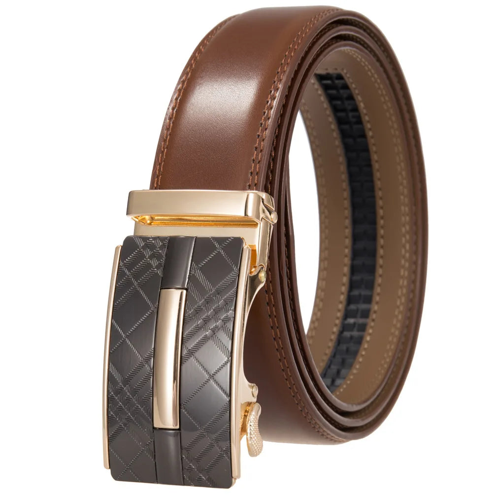 Men's Genuine Leather Belt Fashion Automatic Buckle Belt for Popular Business High Quality Male Belt Brown