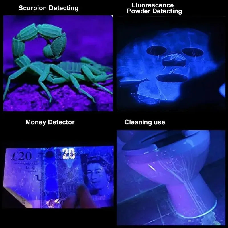 UV Flashlight LED Ultraviolet Torch Zoomable Mini Ultra Violet Lights 395/365nm Inspection Lamp Pet Urine Stain Detector Tools