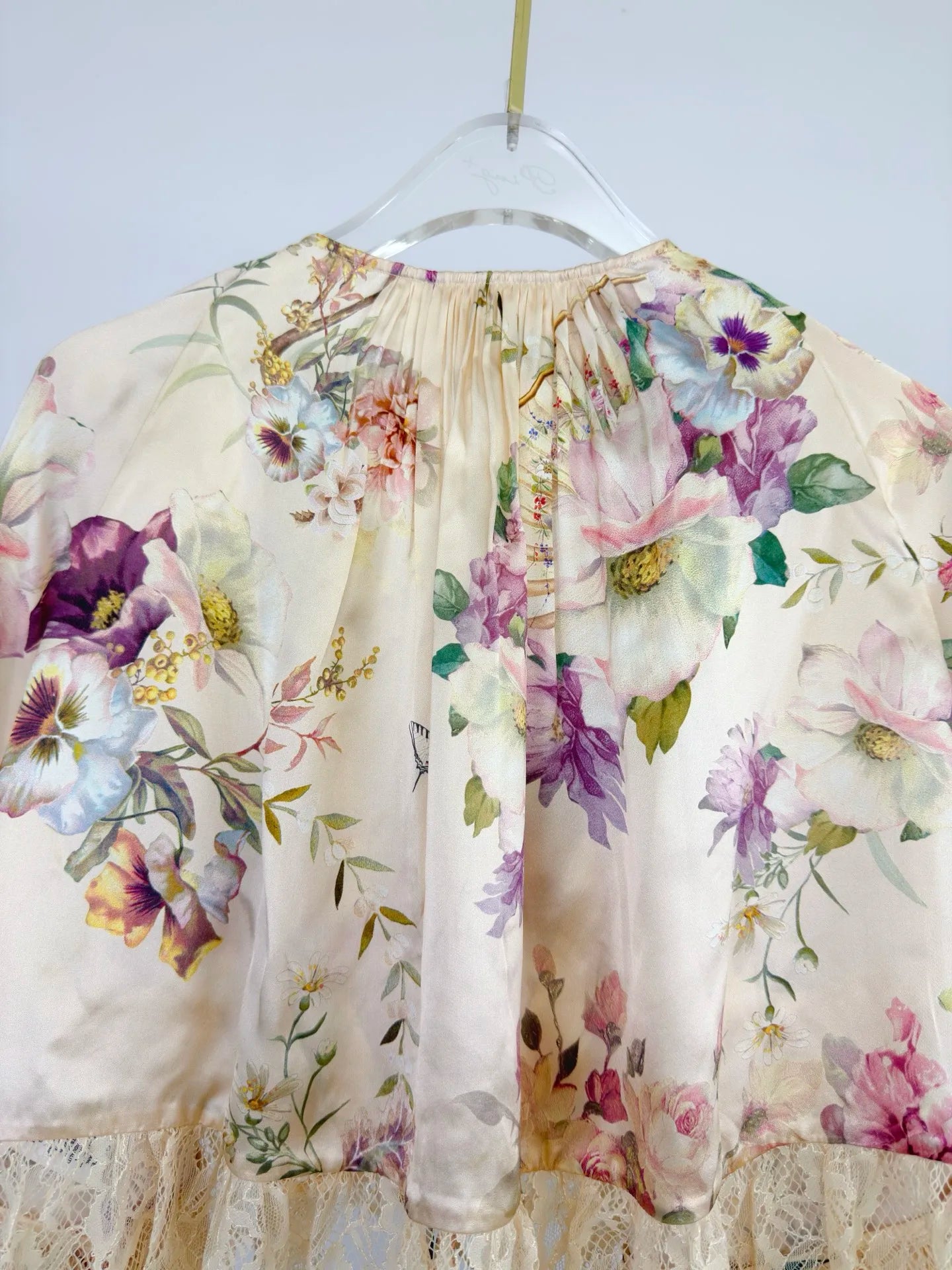 Women Silk Flower Printed Long Dress Heavy Beaded V-Neck Lantern Sleeve Loose Female dress