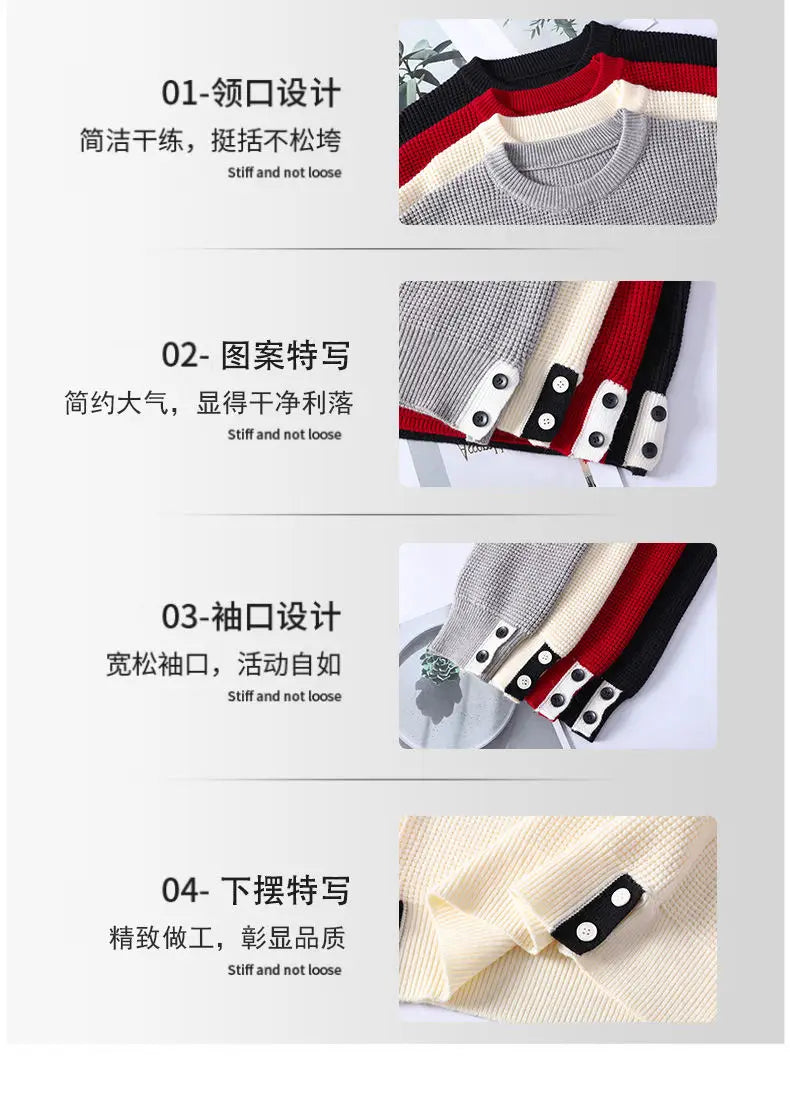 Fashion Blended Sweater 2025 Autumn/Winter Warm Wool Knitted Hoodies Cuff Button Design Casual Tops