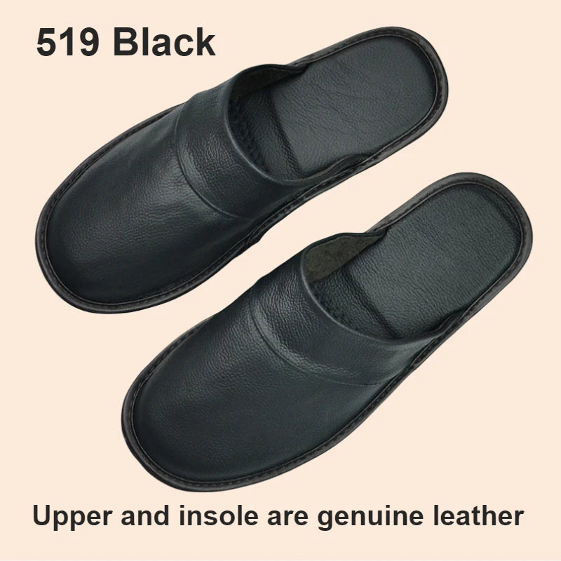 Genuine Cow Leather Slippers Homes in indoor slipper Spring Autumn summer men women elderly non-slip casual single Slides shoes