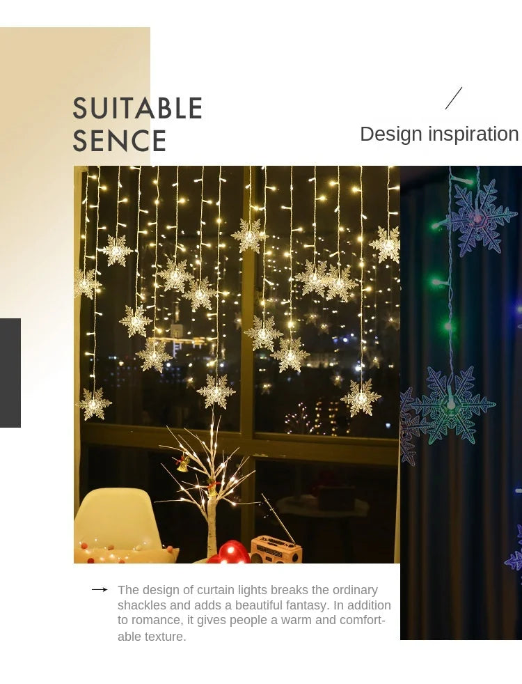 3.2M Christmas Snowflake Curtain Lights - LED Flashing Fairy String Lights, Waterproof for Holiday Party Wedding Xmas Tree Decor