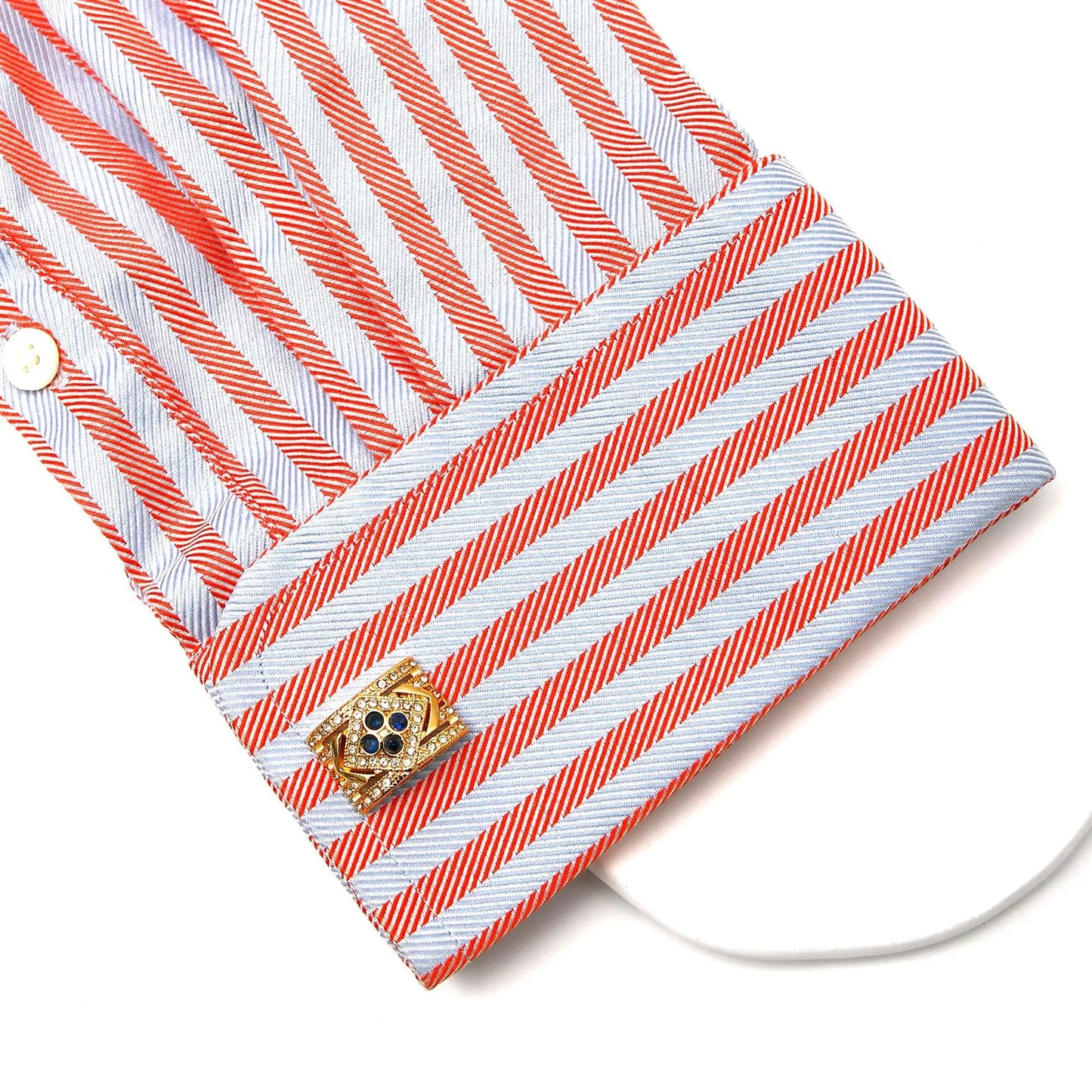 1 Pair Luxury Gold Cufflinks for Men - Black Zirconia Studded Dress Shirt Accessories