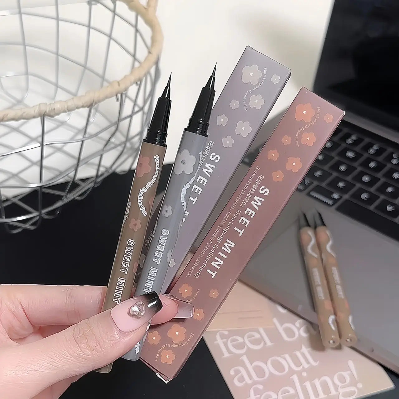 SWEETMINT Eyeliner Pen Quick Dry Liquid Eye Liner Easy To Draw Ultra-fine Lying Silkworm Pencil Black Brown Lower Eyelash Makeup
