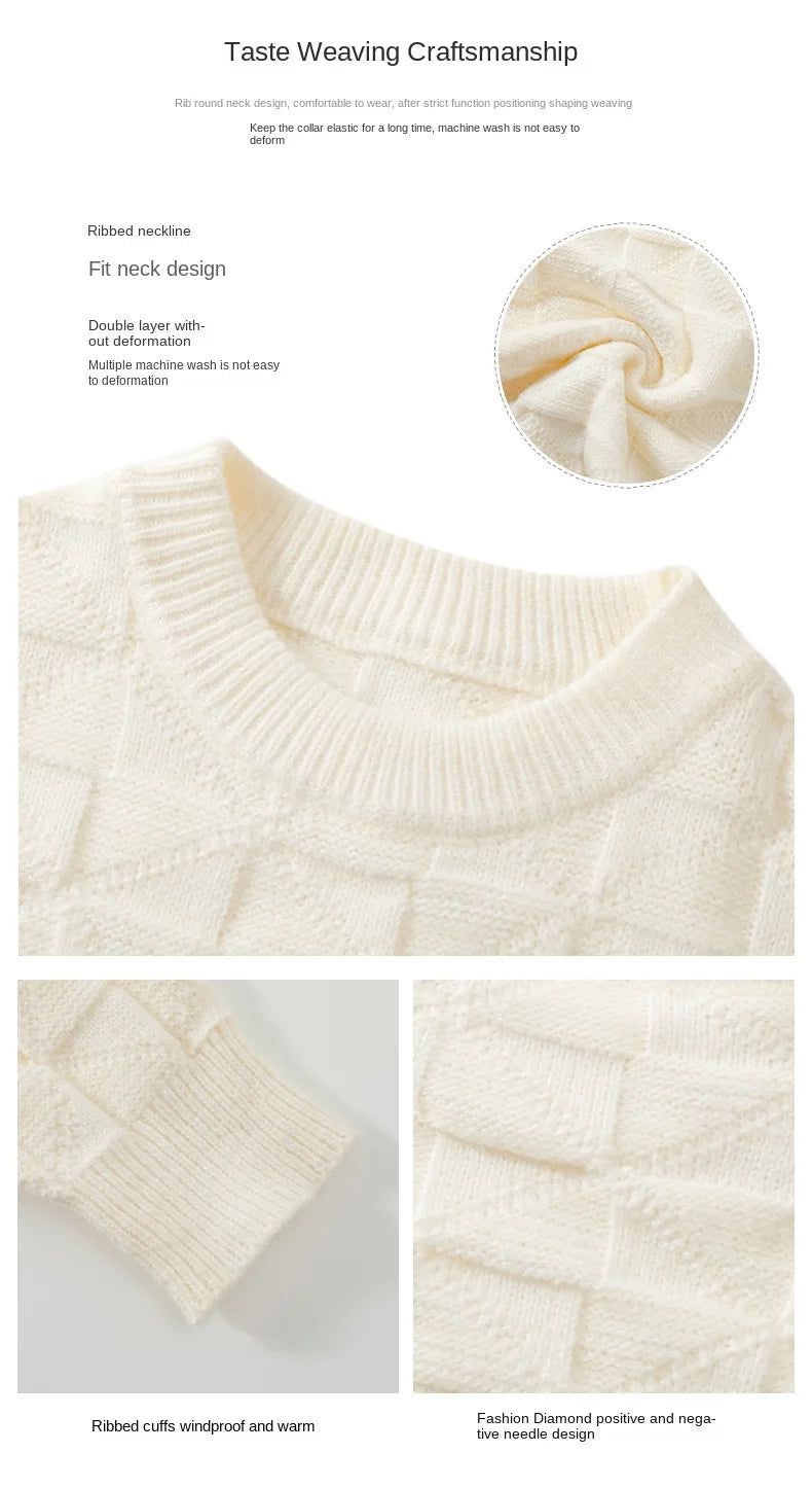 Windproof New Winter Tracksuit Sweatshirt Knit Long Sleeve Sweater Top Loose Shirt Coat Men Crew Neck Pullover Casual Streetwear