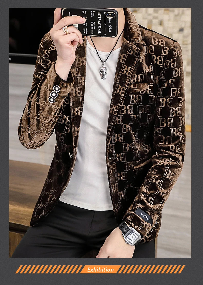 Spring New Men's Blazer Fashion Casual Boutique Business Bronzing Design Letter printing Suit  Male Slim Fit Blazers Jacket Coat