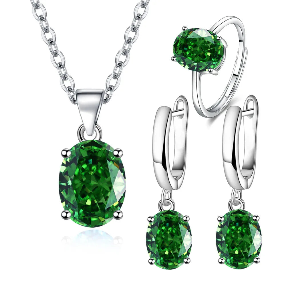 925 Silver Jewelry Sets Elegant Women's Ring Earrings Necklace Wedding Bridal Engagement Accessories
