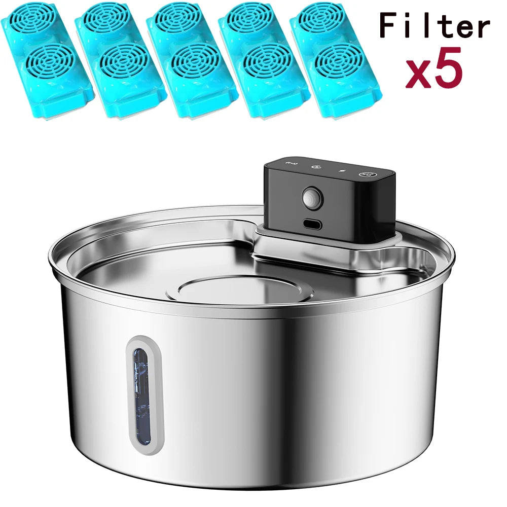 Stainless Steel Wireless Cat Water Fountain 4000mAh Pet Water Dispenser For Dog Cat Infrared Sensor Smart Pet Drinkier Fountain