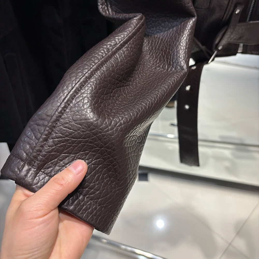 YOLOAgain Real Leather Jacket Women Cropped Jacket Spring 2025