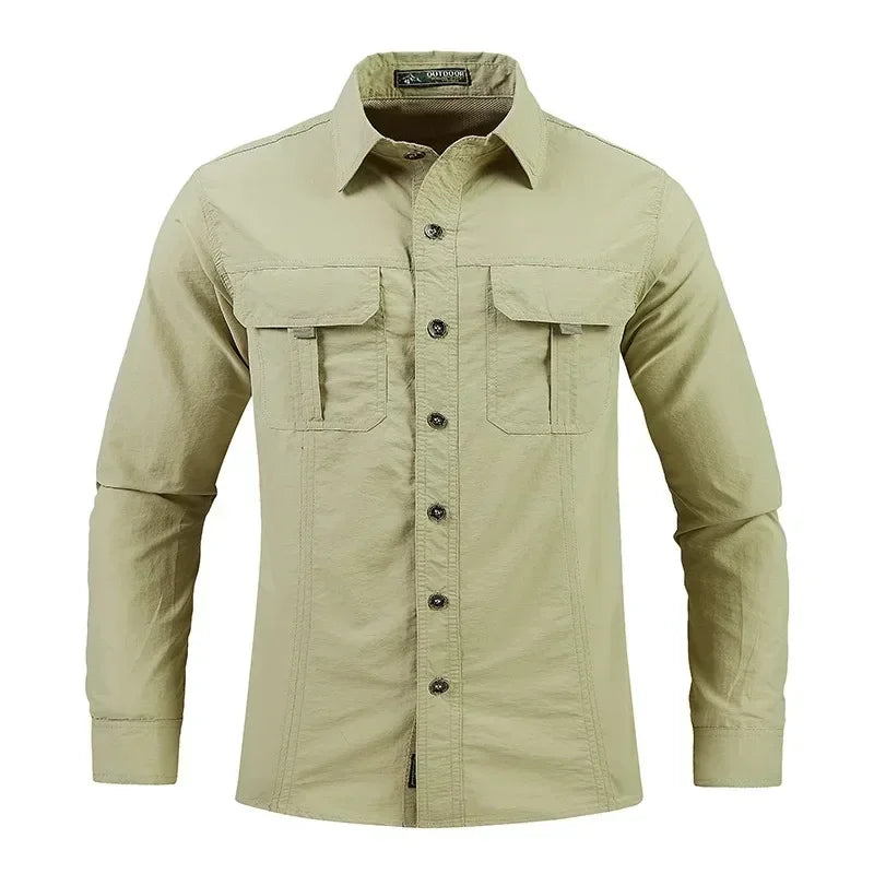 Men's Lightweight Quick-Drying Shirt Tactical Casual Military Long-Sleeved Cargo Shirt Breathable Sport Sunscreen Hiking Shirt