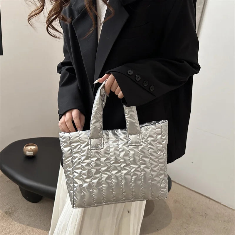 Ladies Tote Bags Large Capacity Cotton Padded Bag Solid Color Casual Fashion Nylon Elegant for Handbag