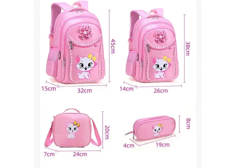 Kids Cat Backpack Set with Lunch Bag Pencil Case Cute School Bag for Girls Boys Waterproof Primary Student Bookbag