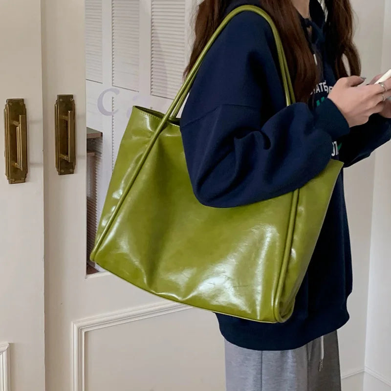 Women Tote Bag Fashion Underarm Pouch Large Capacity Soft Pu Leather Shoulder Bag Retro Crossbody Bag Casual Portable BucketBags