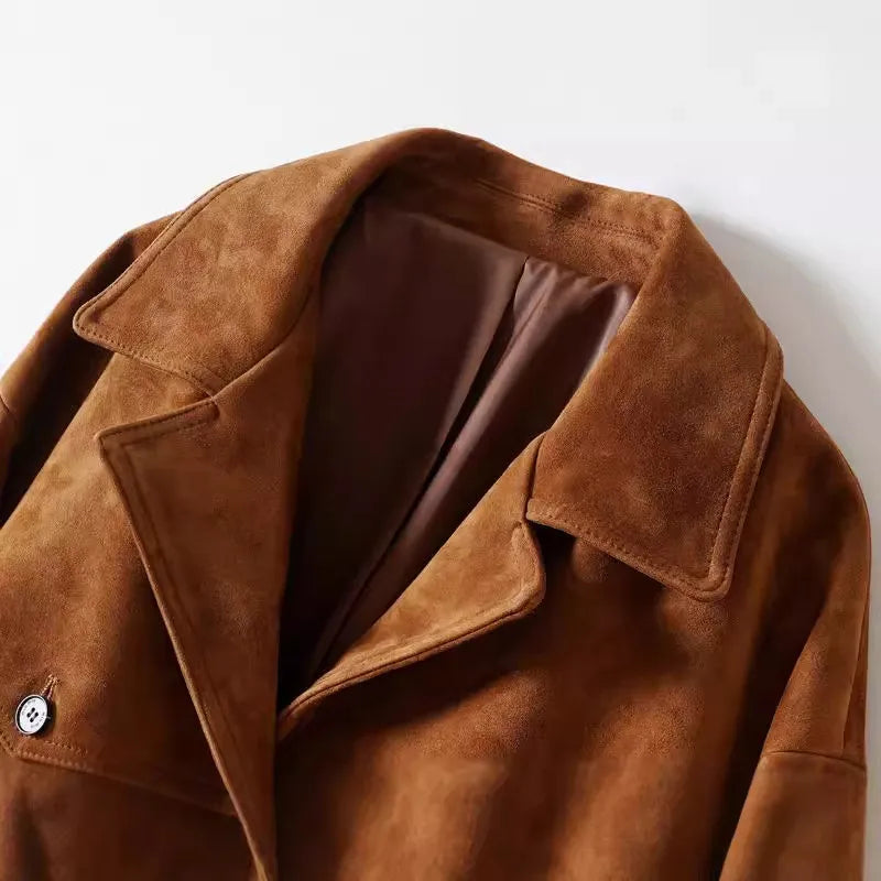 Lady Real Leather Suede Jacket 2024 New Sheepskin Leather Coat Women's Oversized Coat Fashion Streetwear Bomber Jacket