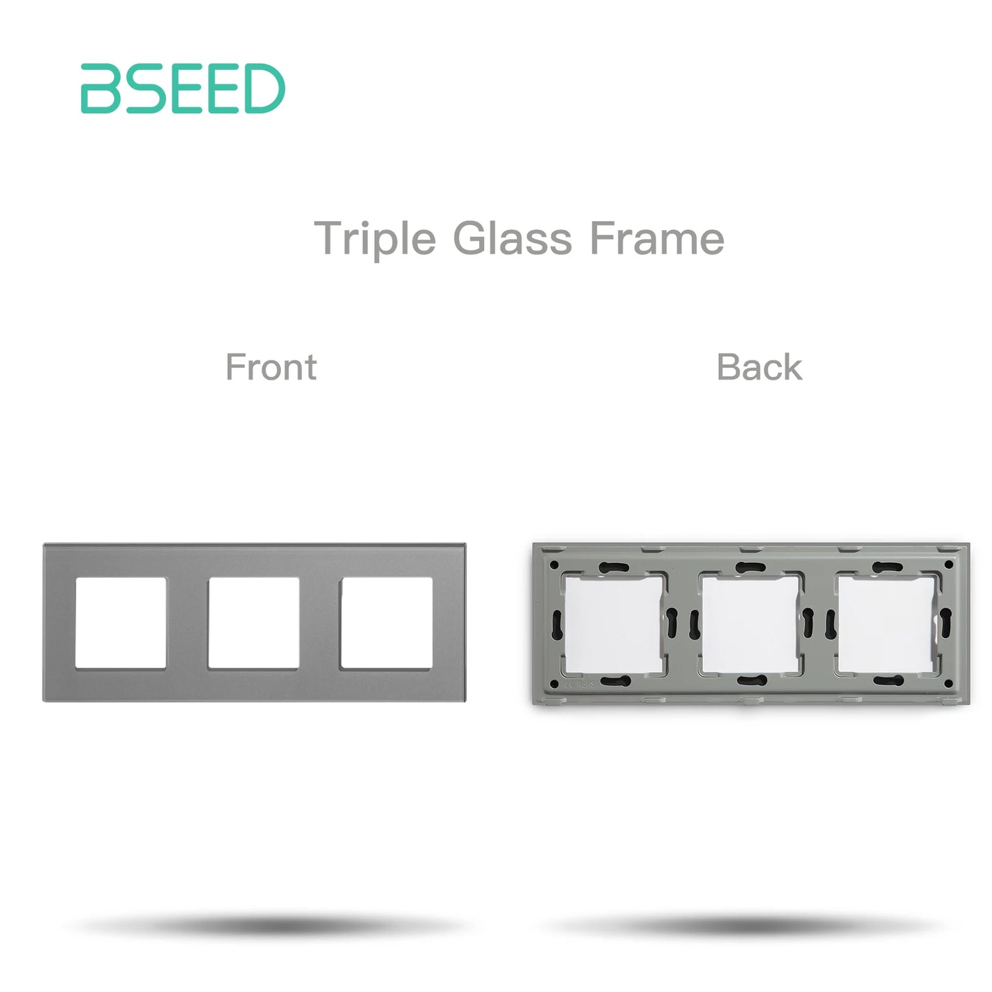 BSEED Only Glass Frame Panel Single Double Frames Wall Socket Triple Four Frames DIY Part with Metal Frames White Black Golden
