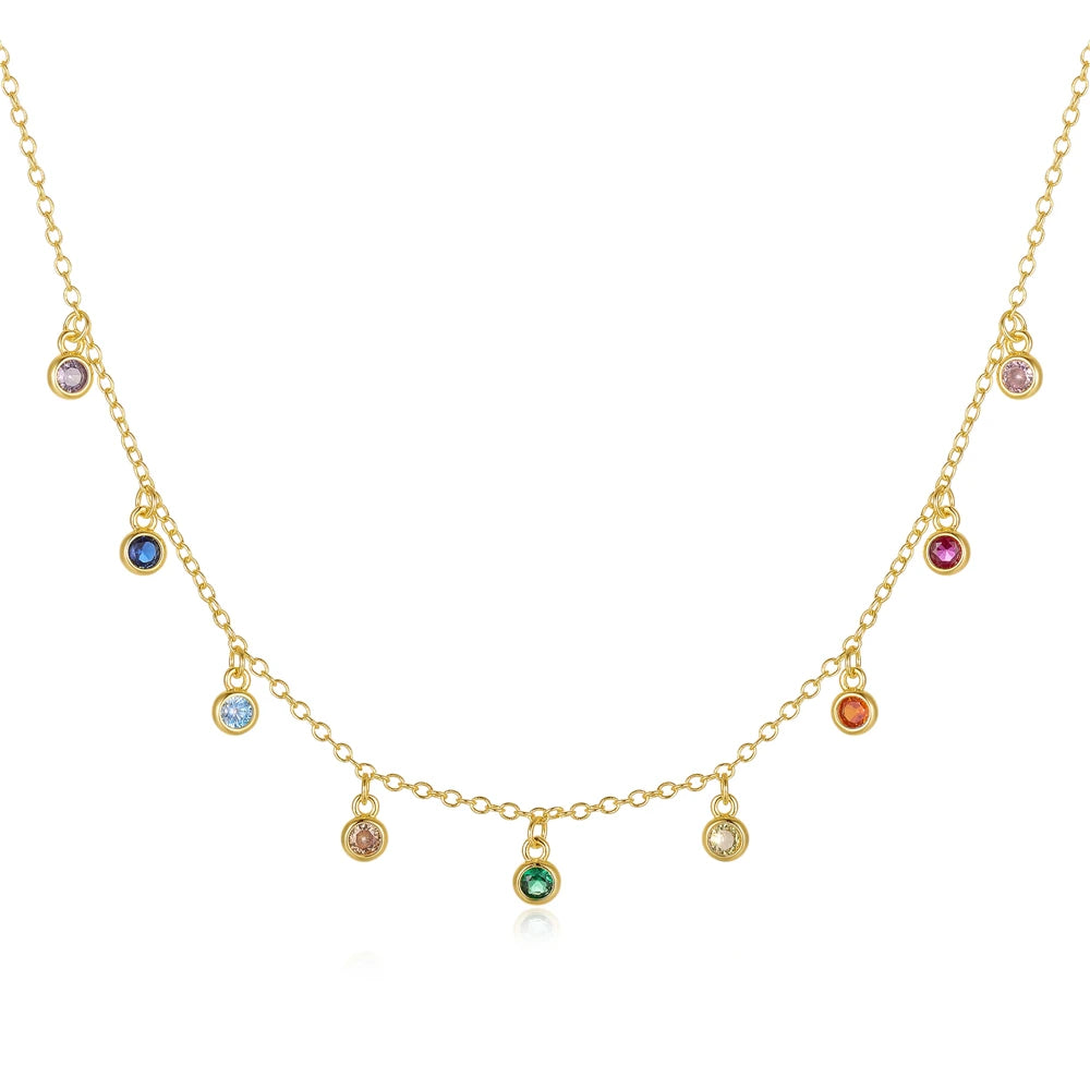 LENNIK 925 Sterling Silver French Elegant Round Fine Versatile Color Zirconium Women's Necklace Fashion Exquisite Chains Jewelry