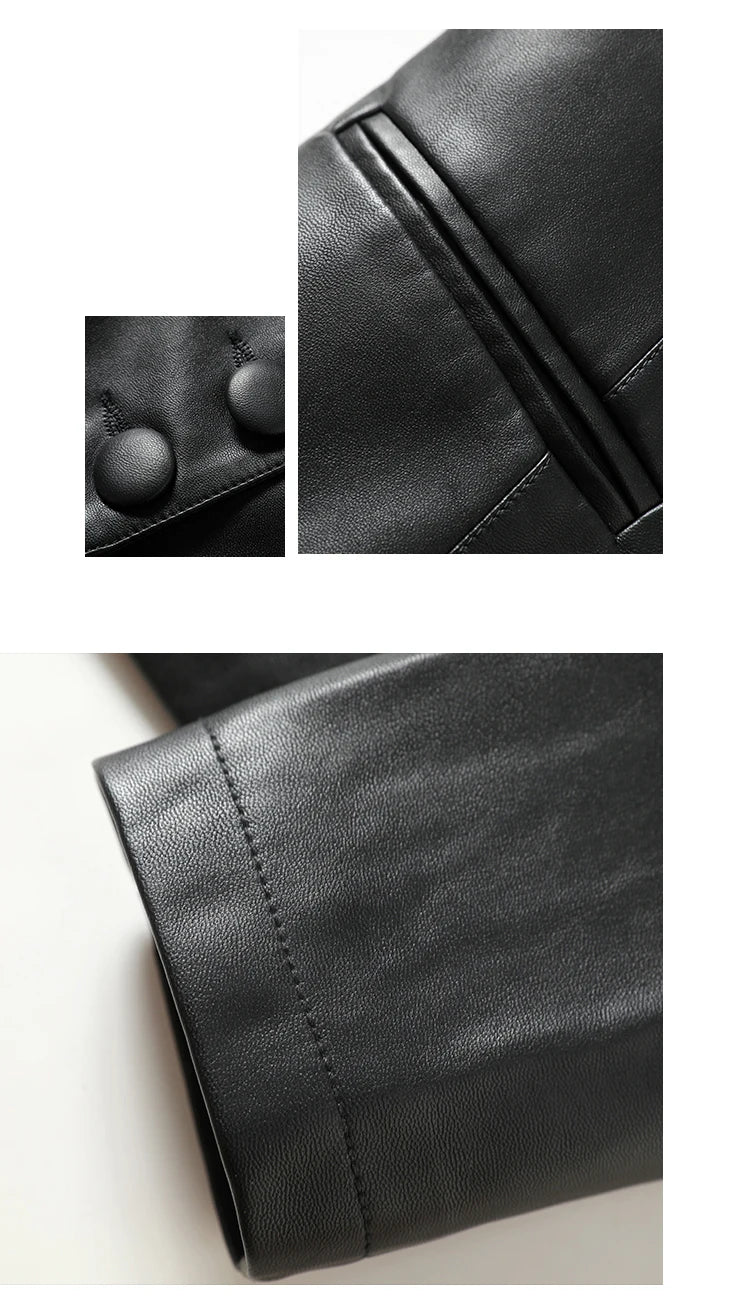 2024 New Women's Sheepskin Leather Jackets Fashion Lapel Collar Single-breasted Office Ladies Slim Casual Short Blazer Coats