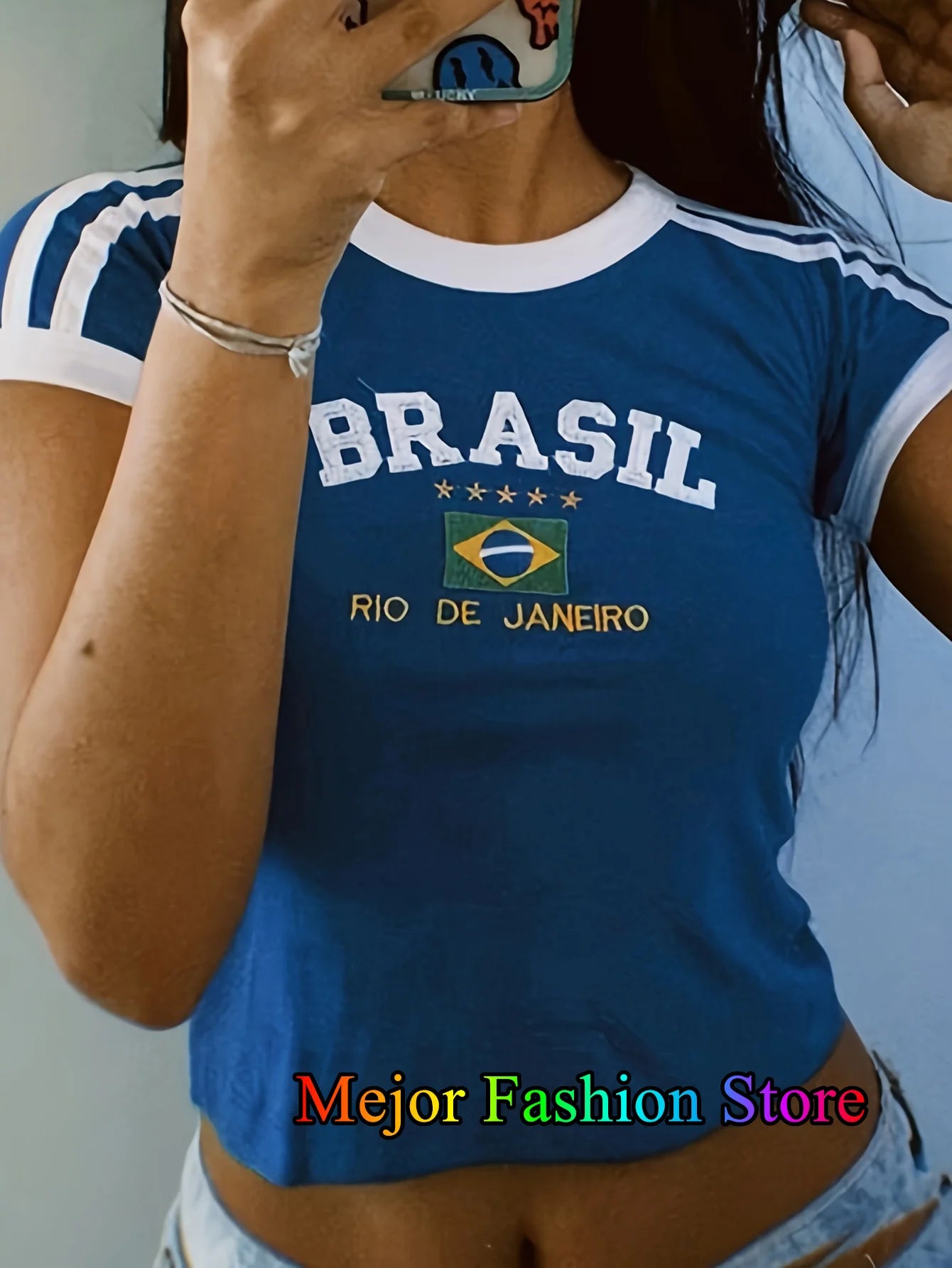 Summer T-shirt For Women Five stars Brazil Letter Aesthetic 90's Casual Short Sleeve Tee Kpop Streetwear Top Vintage Y2k Clothes