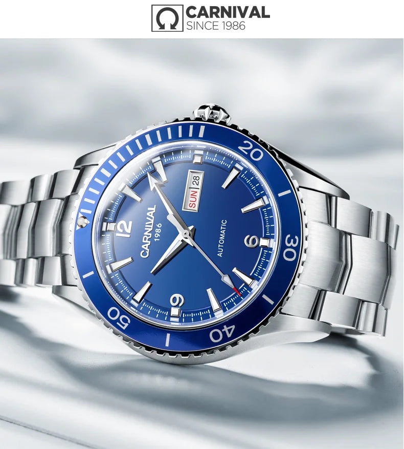 I&W Men Automatic Watch 41mm Mechanical Wristwatch 50M Waterproof Luminous Sapphire Mirror Dual Calendar Week Date