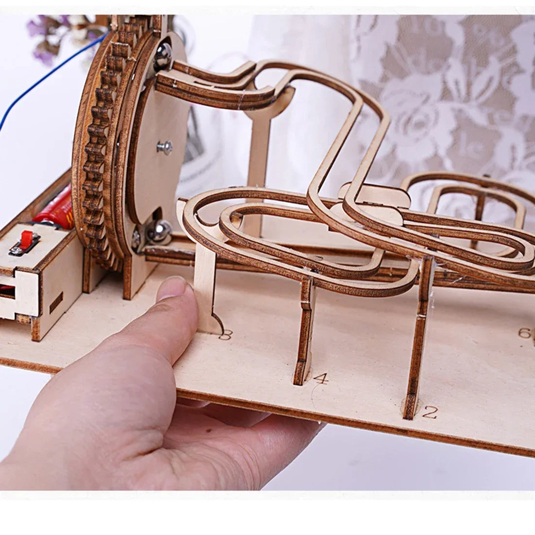 DIY 3D Wooden Marble Run Kit Build Mechanical Gears Steam Powered Science Experiment Educational Toy for Children and Teens