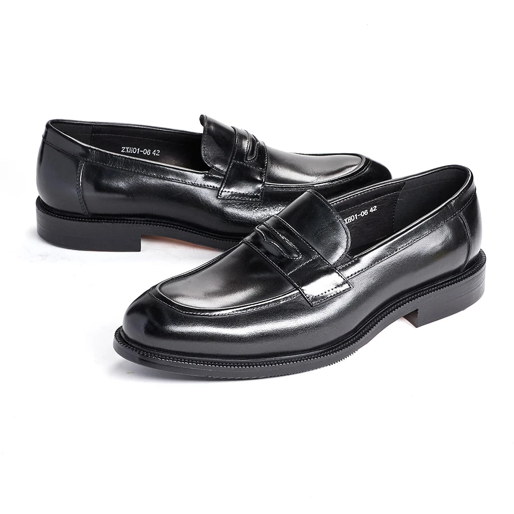 Men's Formal Leather Shoes British Style Oxford Loafers Round Toe Breathable Non-Slip Business Dress Wedding Office Casual Shoes