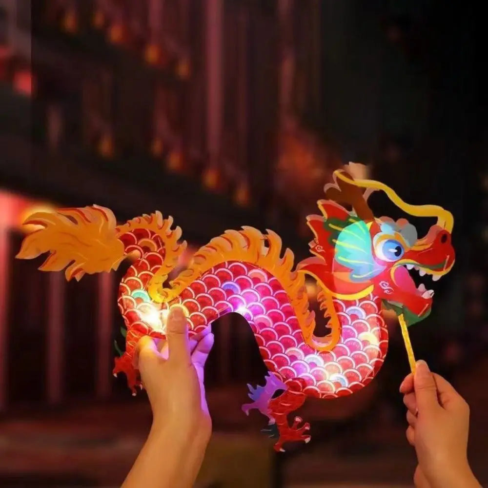 Luminous Mid-Autumn Dragon Dance Lantern DIY Craft Cartoon Chinese Style Dragon Lamp Festival Creativity Handheld Dragon Lantern