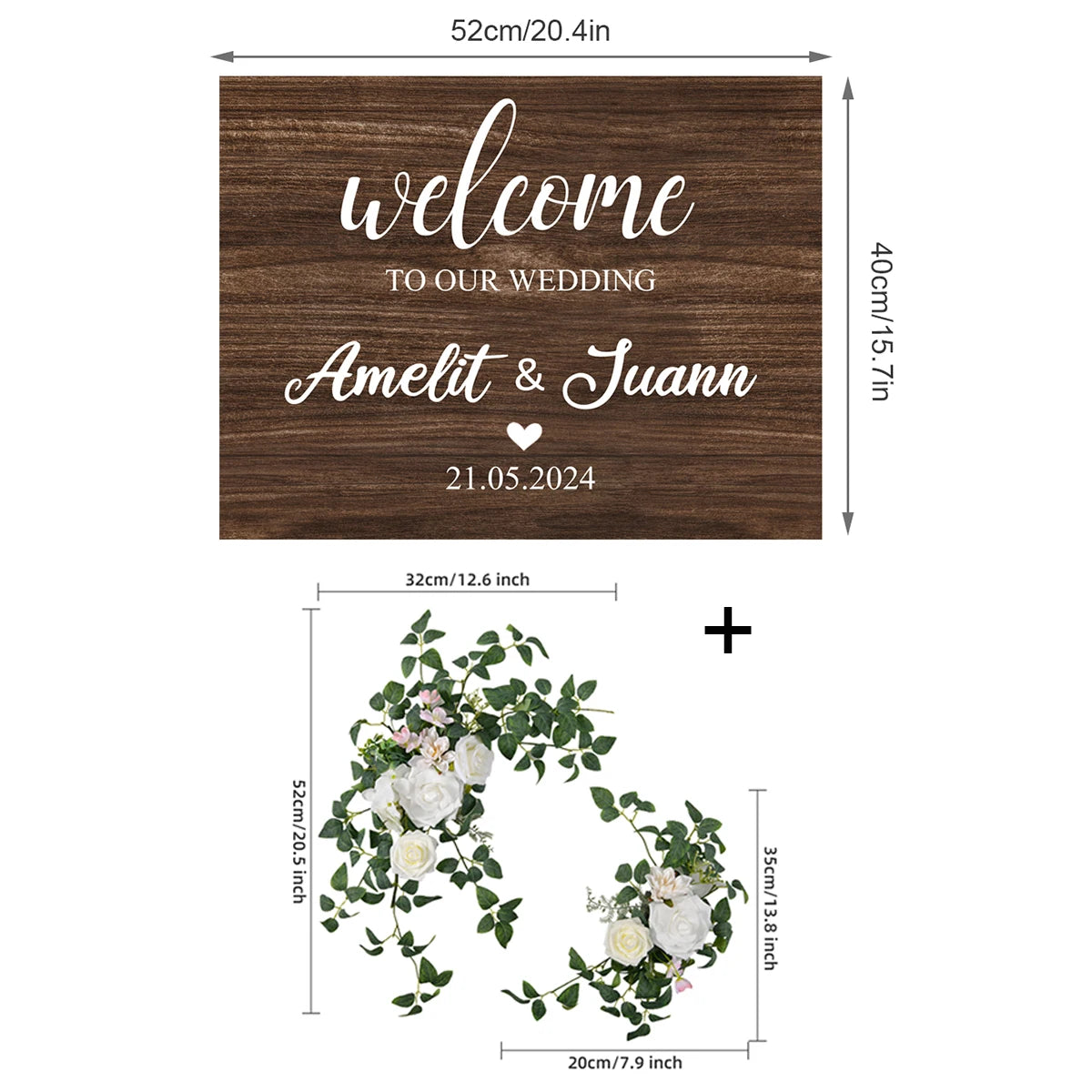 Custom Wedding Welcome Sign With White Artificial Wedding Arch Flowers Wedding Welcome Sign Personalised Decor