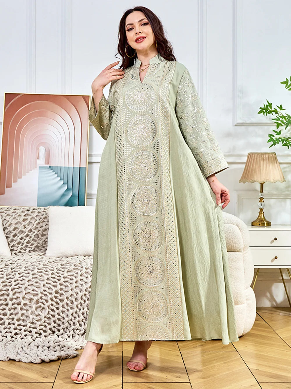 Women Elegant Dresses Eid Muslim Sequins Maxi Dress Jalabiya Morocco Party Robe Evening Dresses Dubai Abaya Kaftan Arab Vestidos