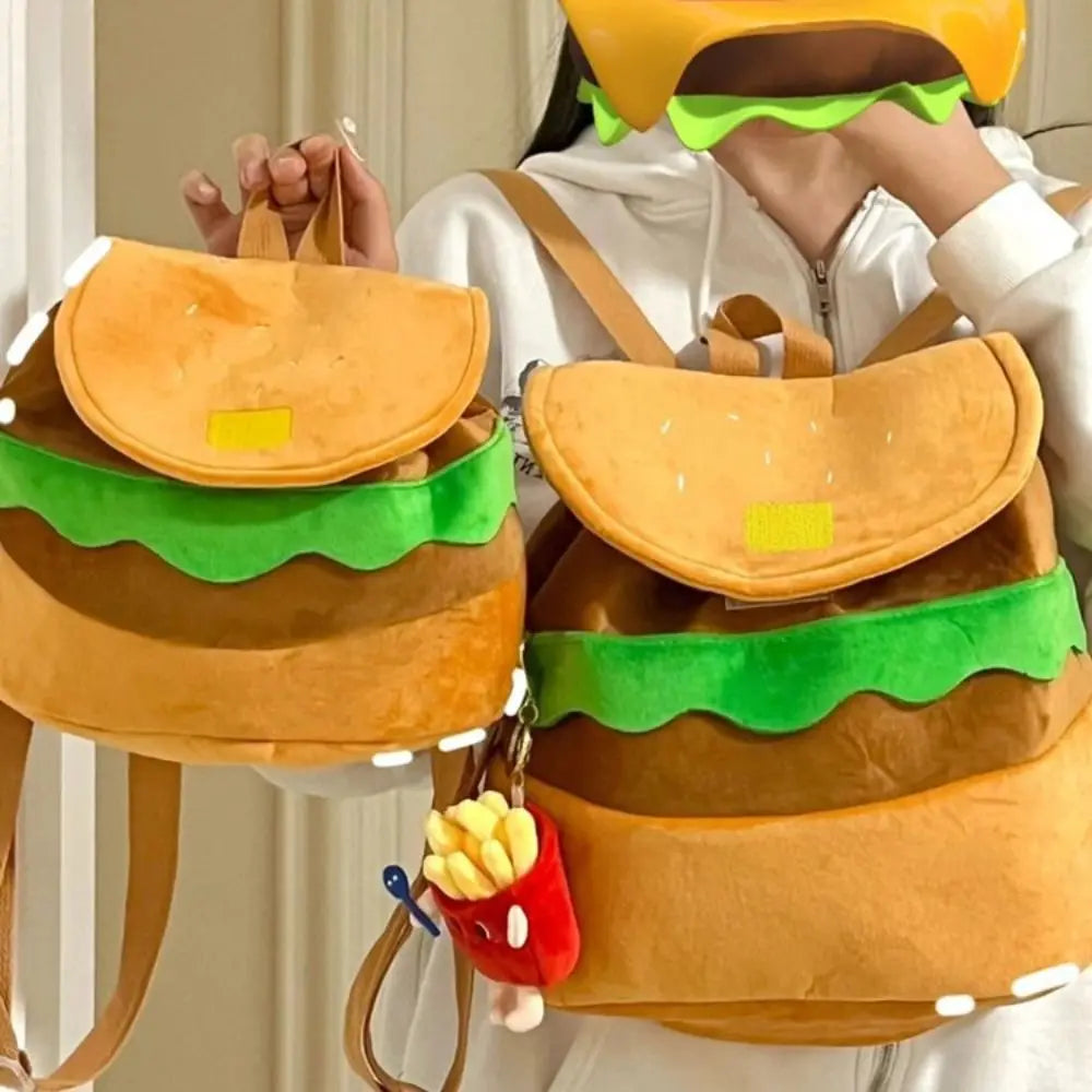 Large Capacity Book Storage Bags  Coin Purse Kindergarten School Bag  Pack Cartoon Burger Bag Hamburger  Backpack