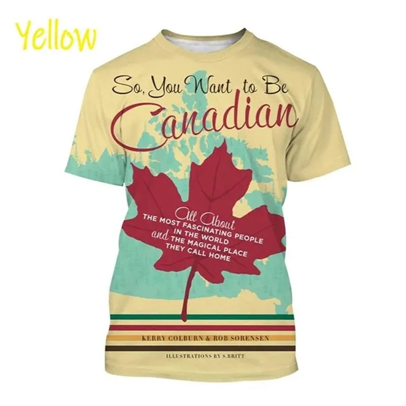 I Love Canada Flag Graphic T Shirt For Men Clothing Canadian Emblem Tee Shirts Unisex Women 3D Happy Canada Day Printing T-shirt
