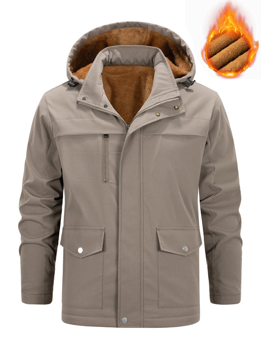 Winter - Proof Men's Jacket: Khaki, Hooded & Plush Fleece Interior