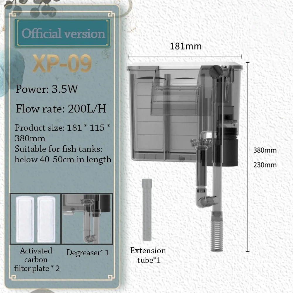 waterfall Fish tank filter 3 in 1 wall-mounted Waterfall Filter Box Silent Built-in Circulating Water Purifier for Home