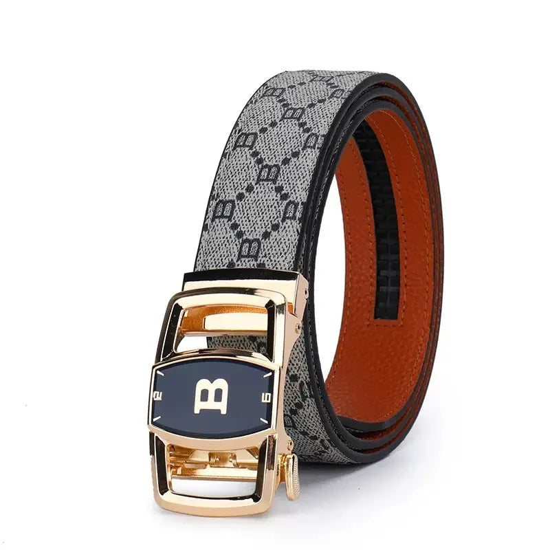 Men's Genuine Leather Belt with "B" Letter Automatic Alloy Buckle, Simple Design Accessory for Casual & Business Wear