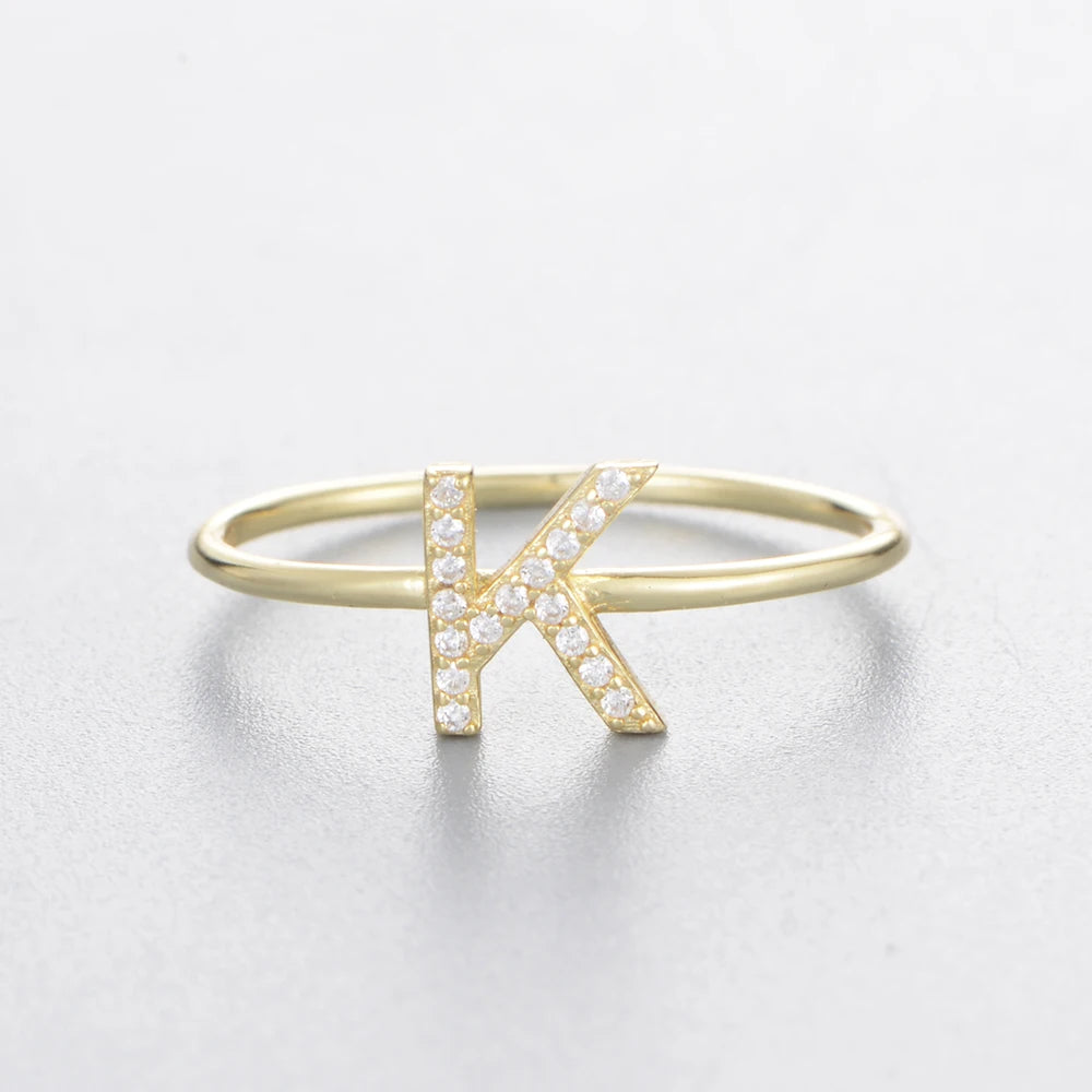925 Sterling Jewelry A-Z 26 Letters Name Initial Rings Gold Plated Silver Fashion Simple S925 Ring Zircon Round Brilliant Cut