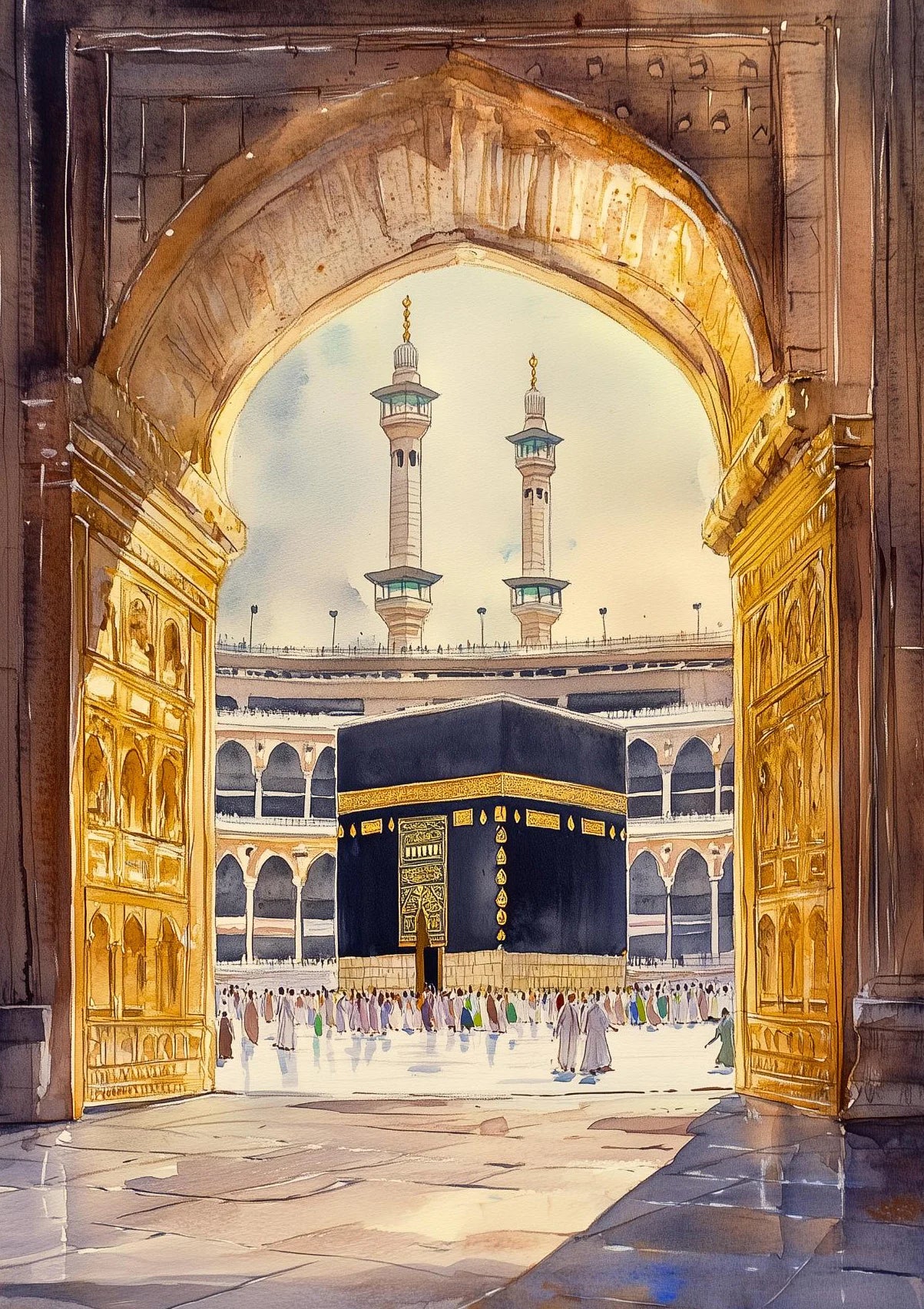 Islamic Mosque Kaaba Canvas Poster Watercolor Muslim Scripture Canvas Paint Print Modern Picture Living Room Home Decor Cuadros