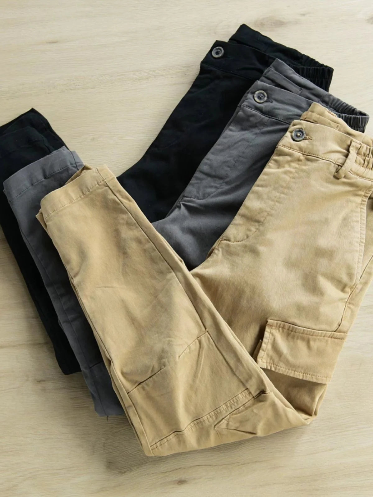 Men's Casual Cotton Work Trousers Straight Leg Loose Fit Autumn Workwear Pants Youthful Vitality Style Wear Resistant Thickened