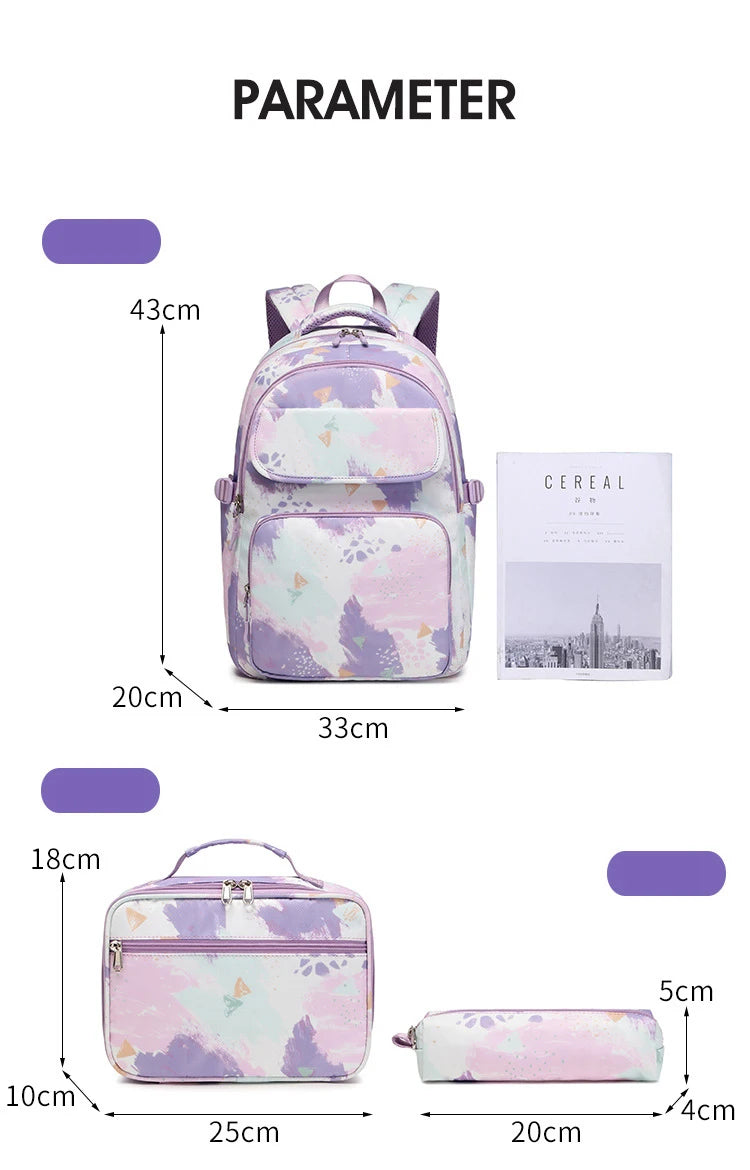 School Bags for Girls Set Waterproof Girls' School Backpack Pencil Cases Lunchbox Aesthetic Class Bags Designer Luxury Back Pack