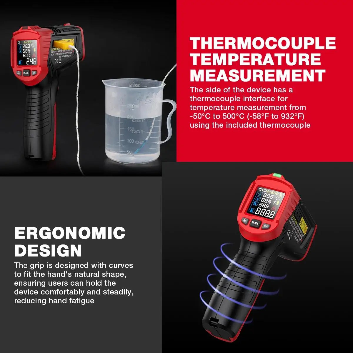 HABOTEST HT651D Infrared Thermometer Laser Temperature Meter -50-800℃ Non-contact Industrial Infrared Laser Temperature Meter