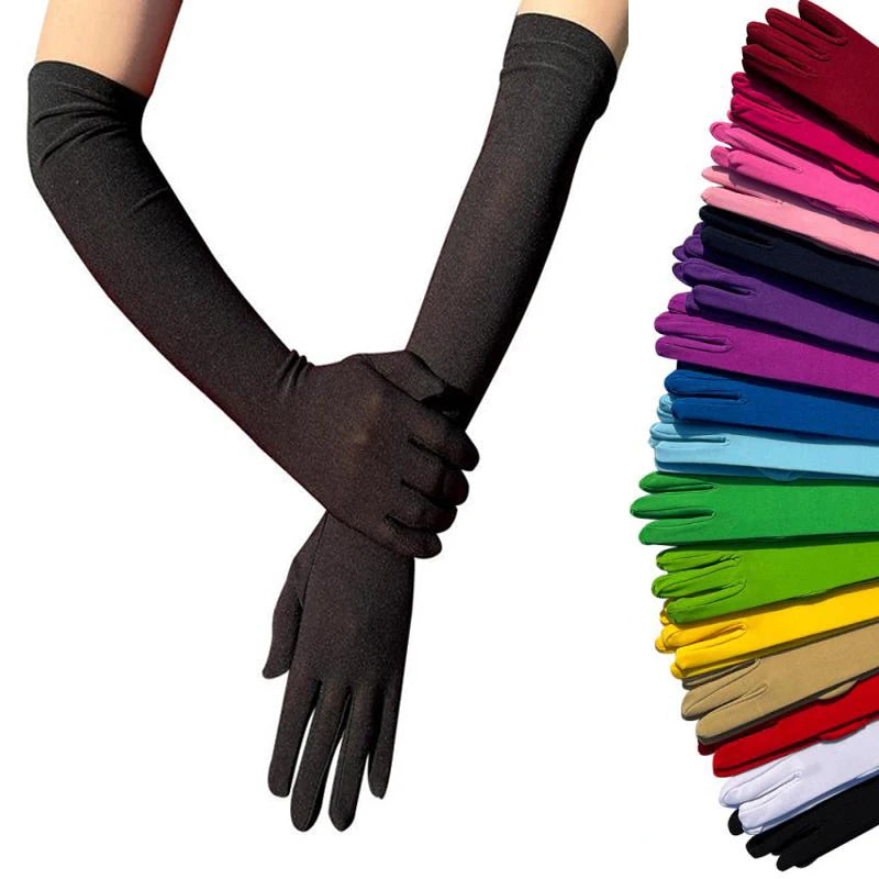 Ladies' Gloves, Long Hook-Finger Tinted Gloves, Ball Gloves, Bride's Wedding Dress Gloves, Sun-Protective Fashion Gloves C101