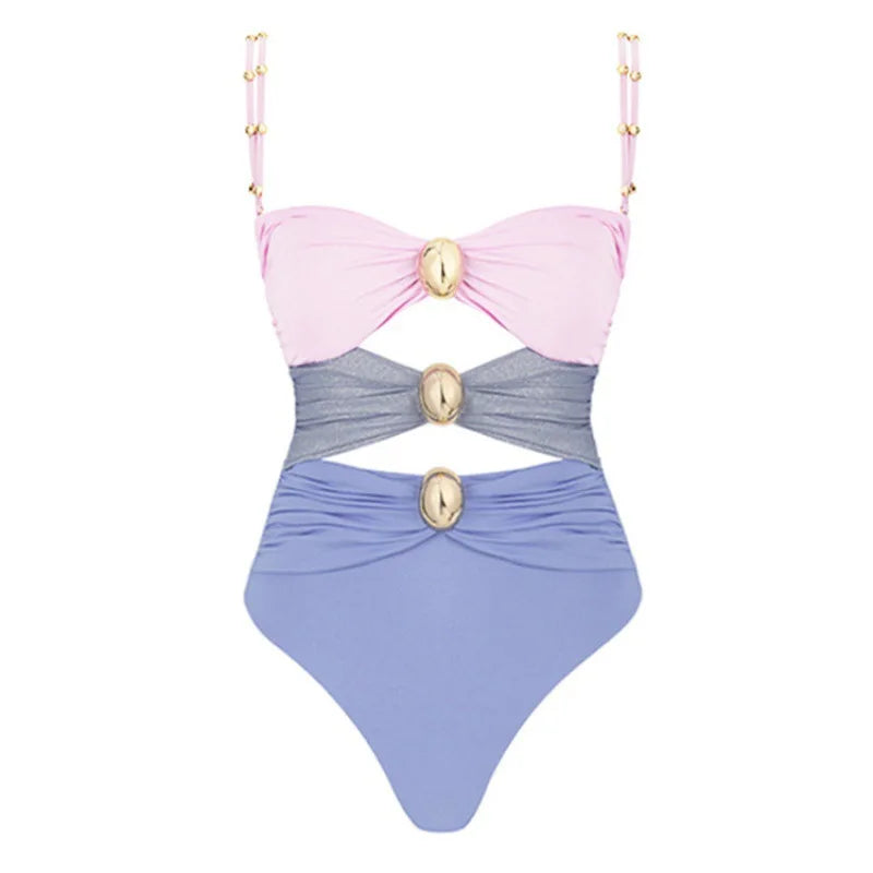 One-Piece Swimsuit and Skirt Blue Swimwear Bikini Female Vocation Bathing Suit Beachwear Beach Dress Sarong