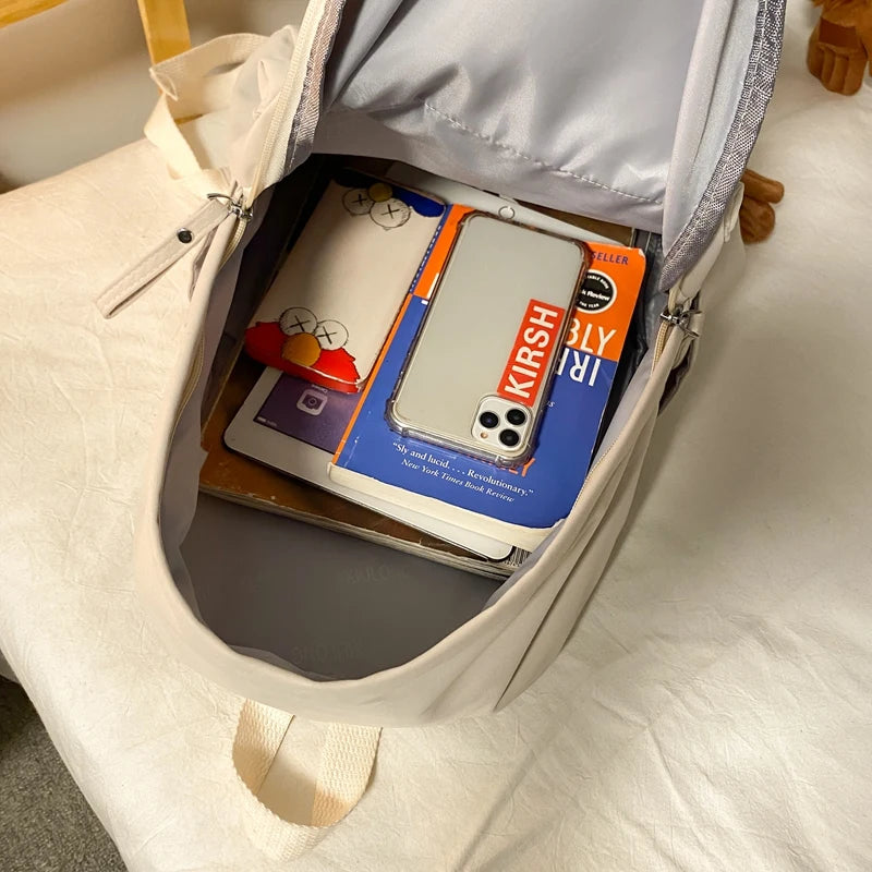 Simple Solid Color Backpack Women 2022 Waterproof Nylon School Bags For Teenager Girls Bookbag Lady Travel Backbag Shoulder Bag