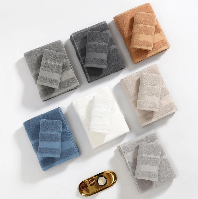 Battilo Cotton Bath Towel Soft Absorbent Face Hand Towels Luxury Hotel Spa Bathroom Towel Solid Beach Towel 2Pcs Bath Towel Set